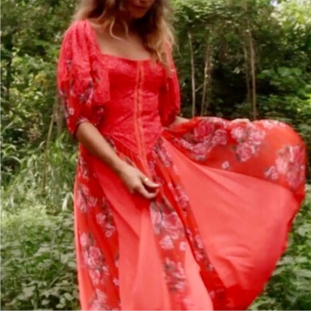 New We are HAH fairy whimsy Maiden Memphis Dress Midi Floral lace Corset boho M